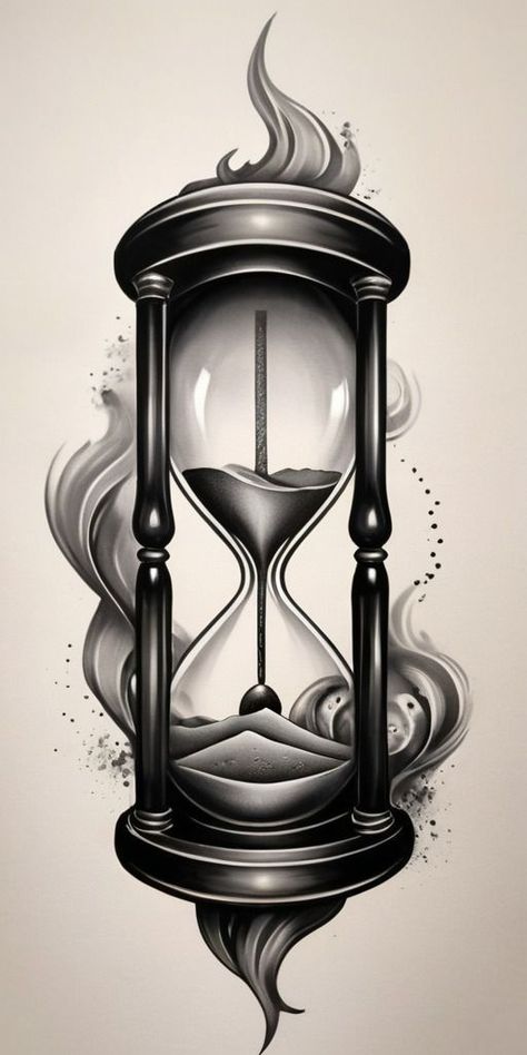 Hour Glass Tattoo Design Outline, Time Sand Clock Tattoo, Tattoo Hourglass Clock, Sand Clock Tattoo Design, Sand Watch Tattoo, Sand Timer Tattoo, Sand Clock Tattoo, Time Tattoo Design, Hourglass Tattoo Design