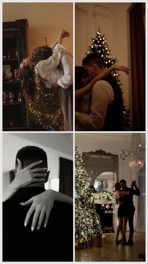 Vintage Christmas Photoshoot Couple, Couple Poses New Year, Christmas Photos Ideas For Couples, In Home Christmas Couple Photos, Boyfriend Christmas Photos, Intimate Christmas Photoshoot, Christmas Tree Pictures Couple, New Year Photoshoot Couple, Diy Couples Christmas Photos