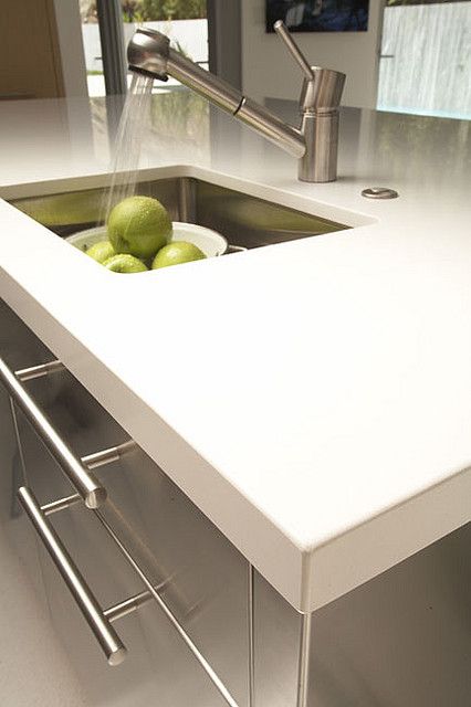 Quartz Countertop in Blizzard | by CaesarStone Clean Quartz Countertops, Dupont Corian, Replacing Kitchen Countertops, Outdoor Kitchen Countertops, Solid Surface Countertops, New Countertops, Stainless Steel Countertops, White Quartz Countertop, Kitchen Worktop