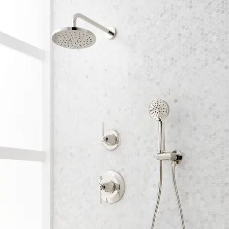 Signature Hardware SHK497697 Elita Pressure Balanced | Build.com Silver Shower Head, Handheld Shower Head With Slide Bar, Brushed Nickel Shower Fixtures, Brushed Nickel Bathroom Fixtures, Nickel Bathroom Fixtures, Chrome Shower Fixtures, Classic Bathroom Tile, Railings Design, Small Bath Ideas