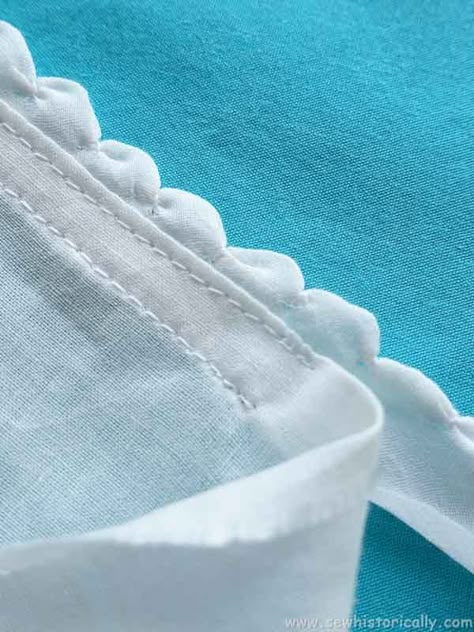 Sewing Scalloped Edges, How To Sew A Scalloped Hem, Hand Sew Patterns, Sewing Hems By Hand, Diy Clothing Embellishments, Scallop Fashion, Hem By Hand, Hand Smocking, Sewing Hems