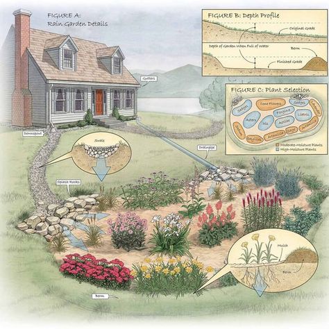 Rain Garden Design, Rain Gardens, Landscaping With Boulders, Dry Creek, Rain Garden, Gardening Landscaping, Perfect Garden, Yard And Garden, Garden Bed