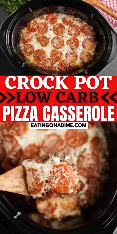 Crock Pot Low Carb Pizza Casserole Recipe - Keto and Low Carb Crockpot Low Carb, Low Carb Pizza Casserole, Pizza Casserole Recipe, Crock Pot Pizza, Low Carb Crock Pot Recipes, Keto Crockpot, Low Carb Slow Cooker, Keto Crockpot Recipes, Pizza Casserole