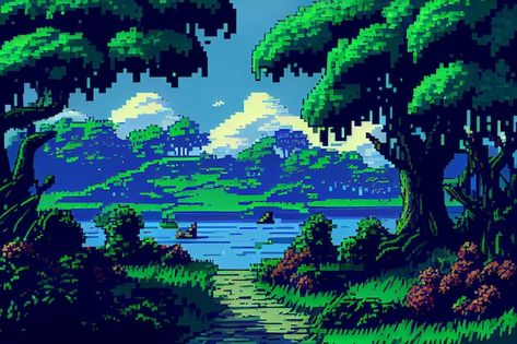 Pixel Nature Wallpaper, Nature Pixel Art, Pixel Art Nature, Pixel Nature, Pixelated Background, Pixel Landscape, 2d Pixel Art, Background Pixel, Pixel Background