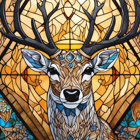 Geometric Art Animal, Deer Theme, Stained Glass Wall Art, L'art Du Vitrail, Stained Glass Animals, Deer Pattern, زجاج ملون, Deer Design, Glass Paint