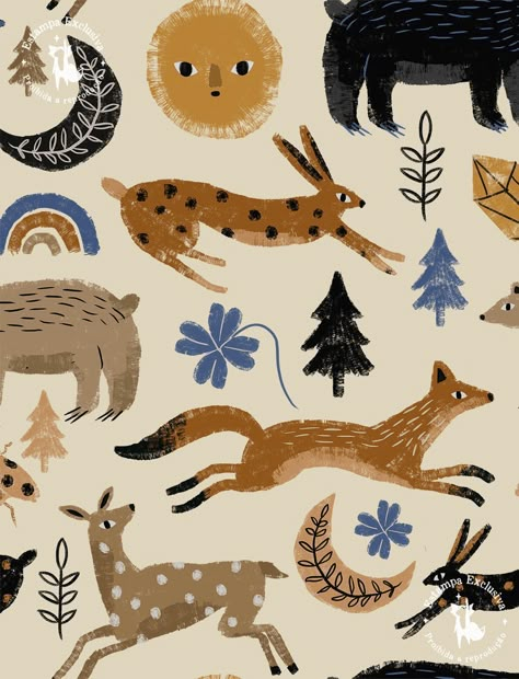 Woodland Animals Illustration, Animal Pattern Illustration, Forest Animals Illustration, Fall Illustrations, Mini Forest, Animal Illustration Kids, Woodland Illustration, Woodland Print, Arte Folk