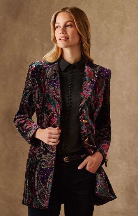 Velvet Jackets Women Indian, Velvet Jackets Women, Sleek Dress, Suits Design, Velvet Coat, Tapered Trousers, Blazer Shirt, Crew Clothing, Velvet Jacket