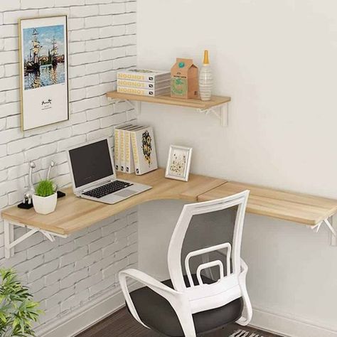 Wall Table Folding, Small Corner Desk, Diy Corner Desk, Wall Mounted Table, Desks For Small Spaces, Corner Computer Desk, Wall Mounted Desk, Floating Desk, Study Room Decor