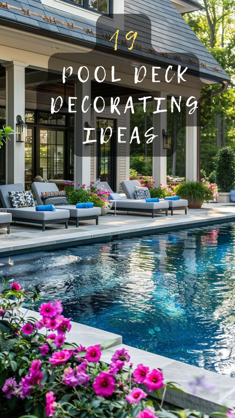 Revamp your pool deck with fresh decorating ideas! Click to explore stunning designs that elevate your outdoor space. 🏊🌞 #PoolDeckIdeas #OutdoorDecor #BackyardTransformation #PoolsideStyle #HomeDesign Raised Pool Deck Ideas, Pool Side Seating Ideas, Decorating Pool Deck, Fire Pit Near Pool Area, Beautiful Pools Backyard Luxury, Decorating Around A Pool, Pool Deck Design Ideas, Pool Deck Decorating Ideas Potted Plants, Outdoor Pool Patio Ideas