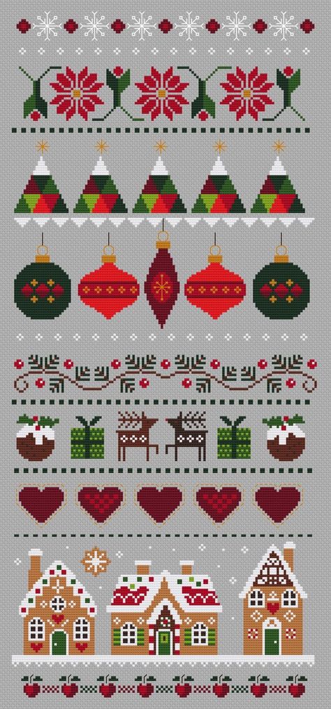 Christmas Cross Stitch Borders, Cross Stitch Christmas Stocking Pattern, Cross Stitch Christmas Patterns, Scandinavian Style Winter, Christmas Gingerbread Houses, Scandinavian Cross Stitch Patterns, Christmas Cross Stitch Patterns Free, Christmas Charts, Needlepoint Stocking