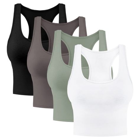 PRICES MAY VARY. 95% Cotton, 5% Spandex Pull On closure Hand Wash Only Various Colors: Package comes with 4 pieces cotton basic crop tops in several colors - Black,White,Olive,Coffee,enough to match your different outfit,fashion and slim fit Soft Material: Women crop tops made quality cotton & spandex,super soft,breathable and lightweight,the sleeveless racerback sports tops with good stretchy to keep your shape and cool,all day comfortable to wear Match High-waist Design: Recerback sleeveless t Basic Crop Tops, Black And White Coffee, Sports Workout, Sports Crop Tops, Sports Tops, Green Crop Top, Grey Crop Top, Cotton Crop Top, Blue Crop Tops