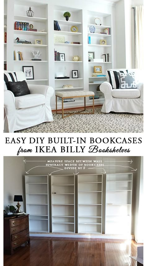 Billy Bookshelves, Billy Ikea, Ikea Built In, Billy Bookcases, Faux Walls, Ikea Bookshelves, Easy Ikea Hack, Jar Kitchen, Ikea Hack Ideas