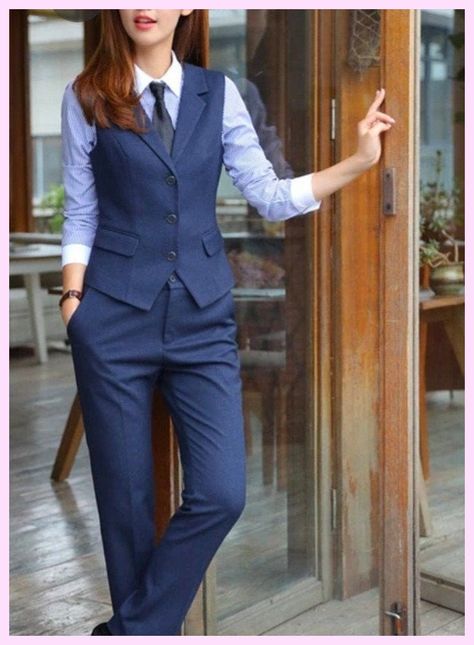 Pants Formal Women, Women Suit Vest, Outfits For Interview, Women Business Suits, Vest Outfits For Women, Business Professional Attire, Classy Office, Suits Outfits, Formal Women