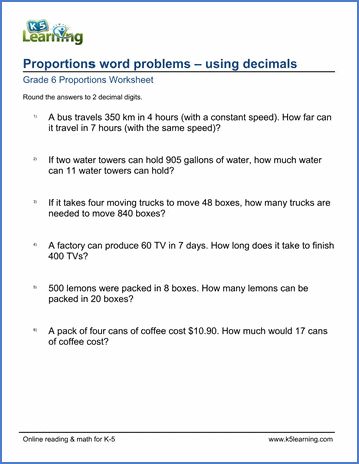 Grade 6 math worksheets on solving proportions word problems, using decimals. Free pdf worksheets from K5 Learning's online reading and math program. Grade 6 Math Worksheets, Proportions Worksheet, Solving Proportions, Decimal Word Problems, Decimals Worksheets, Grade 6 Math, Solving Word Problems, Free Kindergarten Worksheets, Word Problem Worksheets