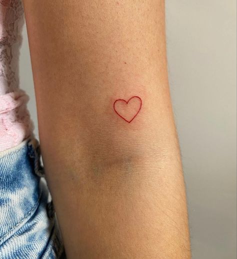 Red Heart Matching Tattoo, Red Heart Tattoo Designs, Simple Red Heart Tattoo, Big Red Heart Tattoo, Hot Pink Heart Tattoo, 3 Red Hearts Tattoo, Red Heart Hip Tattoo, Red Love Tattoo, Red Outline Heart Tattoo