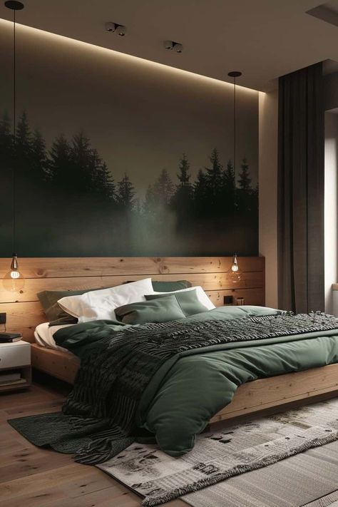 bedroom ideas | bedroom decor | bedroom furniture | bedroom wall decor | bedroom decor ideas  bedroom design bedrooms bedroom ideas for small rooms bedroom inspiration bedroom decoration bedroom inspirations bedroom inspo bedroom decorating ideas bedroom ideas for couples bedroom makeover bedroom decorating bedroom wall art bedroom light bedroom lighting bedroom ideas master bedroom idea bedroom idease bedroom art bedrooms decor Forest Themed Bedroom, Forest Bedroom, Sage Green Bedroom, Moody Bedroom, Dark Bedroom, Bedroom Decor Cozy, Christmas Decorations Bedroom, Christmas Bedroom, Bedroom Green