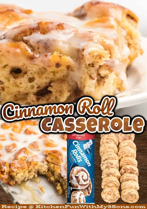 This Cinnamon Roll Casserole takes breakfast to a whole new level! Made with simple refrigerated cinnamon rolls, it’s an easy recipe that transforms them into a warm, gooey, and perfectly sweet casserole. Topped off with a drizzle of real maple syrup, this dish is a crowd-pleaser for weekend brunches or holiday mornings. Easy Breakfast Cinnamon Roll Casserole, Recipe Using Cinnamon Rolls, Cinnamon Roll Toast Pies, Overnight Biscuit Breakfast Casserole, Honey Bun Breakfast Casserole, Best Cinnamon Roll Casserole, Christmas Brunch Cinnamon Rolls, French Toast Casserole Crockpot Easy Cinnamon Rolls, Easy Cinnamon Roll Bake