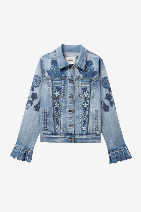 Now $159. Shop and get ideas of how to wear null Denim jacket with ruffles - Burns | Desigual.com or find similar products for less. Ruffled Denim Jacket, Kids Denim, Blue Denim Jacket, Big Kid, Metal Buttons, New Woman, Girls Shopping, Big Kids, Ruffles