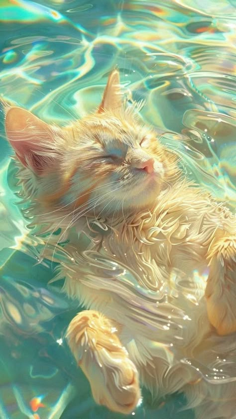 Cute Cats Wallpaper Iphone, Cat And Dog Aesthetic Wallpaper, Phone Wallpaper Cat, Cats In Water, Cat Desktop Wallpaper, Cat Swimming, Photowall Ideas, Cat Hacks, Cats Photos