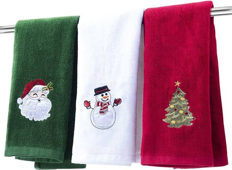 Amazon.com: BYAWAY Christmas Hand Towels for Bathroom Kitchen Towel Decorative Set 25" x 16" Holiday Decor Dish Towels Fingertip Towel Ultra Soft and Highly Absorbent 100% Cotton Towel Gift Set（Green,White,Red） : Home & Kitchen Christmas Tree Embroidery Design, Hand Towels For Bathroom, Holiday Kitchen Decor, Christmas Tree Embroidery, Bathroom Towel Decor, Christmas Hand Towels, Towels For Bathroom, Cleaning Gift, Towel Decor