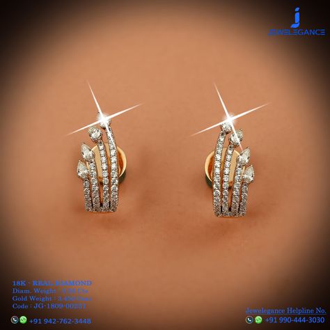 Diamond Bali Design, Diamond Bali Earrings, Diamond Bali, Diamond Earrings Indian, Gold Earrings For Kids, Small Earrings Gold, Gold Earrings Indian, Real Diamond Earrings, Delicate Jewellery