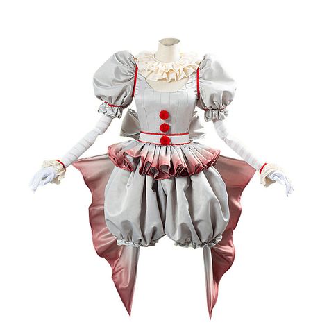 Character: Clown Material:  Satin and chiffon Including:  Top + pants + bow-knot + Collar+ gloves+sleeve Size chart :                 1 cm= 0.39 inch                             size height(cm) bust(cm) waist(cm) Hips(cm) XS 155 81-84 59-64 86-89 S 160 86-89 66-69 91-94 M 165 91-94 71-74 97-99 L 170 97-103 80-84 104-109 XL 175 107-112 88-93 112-118 XXL 180 113-116 94-98 119-123 XXXL 185 117-119 99-112 124-132 There is 2-3% difference according to manual measurement. please check the measurement Halloween Carnival Costumes, Crazy Clown Costume, Clown Costume Outfit, Penny Wise Costume Women, Pennywise The Clown Costume, Clown Core Outfit, Penny Wise Clown, Vintage Clown Costume, Pennywise Cosplay