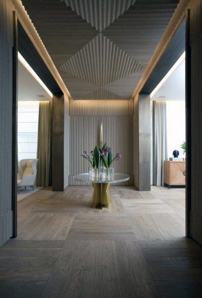 Top 80 Best Foyer Ideas - Unique Home Entryway Designs Wooden Ceiling Design, Ceiling Details, Corridor Design, Modern Office Design, Foyer Design, Entry Way Design, Wooden Ceilings, Lobby Design, False Ceiling Design