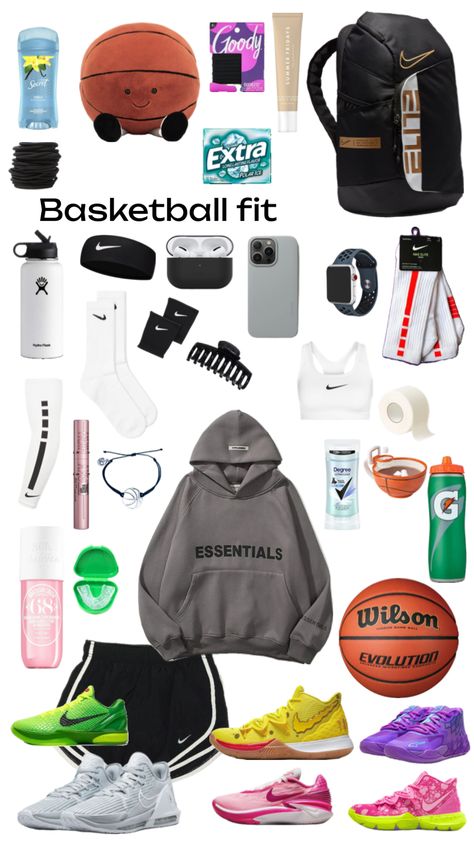 Basketball Kit Ideas, What To Bring To A Basketball Game, Sports Bag Essentials Basketball, What To Pack In Basketball Bag, Basketball Outfits Aesthetic, What To Keep In Your Basketball Bag, What’s In My Basketball Bag, Basketball Must Haves, Basketball Packing List