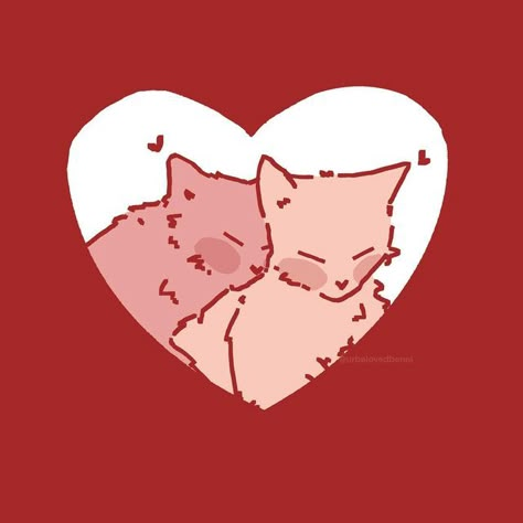 Red Drawings Aesthetic, Dibujos Aesthetic Amor, Love Pfp Aesthetic, Lovecore Art Drawing, Valentine Drawing, Two Cats, Arte Inspo, Love Drawings, Cat Drawing