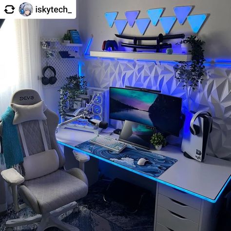 Posted @withregram • @iskytech_ 🩵🩵🩵.. • Follow : @vivissetups • Like & comment 🩵 Share & save 📱 • #explore #pc #gaming #setup #gamersgirls #blue #pcbuild#cosplay #relax #reels #pcgaming #vividsetups Blue And White Gaming Setup, Gaming Chair Aesthetic, Setup Gamer Aesthetic, Gaming Desk Setup Ideas, White Gaming Setup, Desk Top Ideas, جيسون ستاثام, Gamer Ideas, Desk Setup Ideas