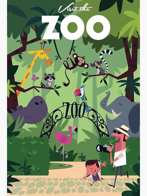 "Visit the Zoo poster" Art Print by GAGodel | Redbubble Zoo Poster Design, Zoo Illustration, New York Zoo, Zoo Drawing, Zoo Poster, Zoo Book, Zoo Project, Zoo Art, Poster Green