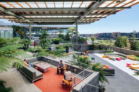 Gallery of 30 Workspaces for the World’s Biggest Tech Companies - 13 Office Terrace, Terrasse Design, California Architecture, Campus Design, Rooftop Design, Menlo Park, Frank Gehry, Garden Architecture, Terrace Design