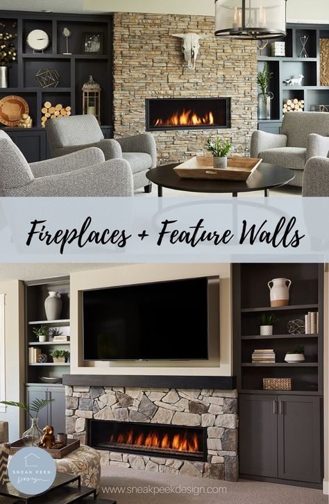 Fireplace Tv Wall Ideas, Tv Wall Fireplace, Farmhouse Fireplace Tv, Cabinets Fireplace, Fireplace Cabinets, Tv Wall Design Ideas, Fireplace Accent Walls, Tv Wall Ideas, Fireplace Feature Wall