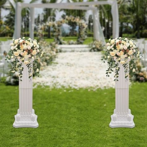 WOQLIBE 2 Pack Elegant Wedding Roman Column, Display Roman Pedestal Stand - Tall Pillar Artistic Classic Greek Statue for Wedding Birthday Party Garden Party Baby Shower, 11.8 x 35.4 Inch White Columns Wedding Ceremony, White Pillars Wedding, Pillar Decoration Ideas, Wedding Landscaping, Greek Columns Wedding Decor, Roman Columns Decor, White Floral Pillars, Birthday Party Garden, Pillar Decorations