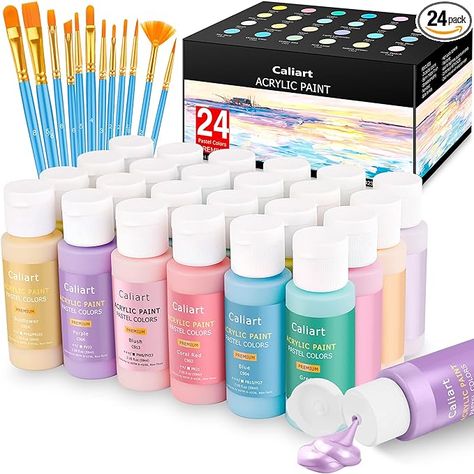 Amazon.com: Caliart Pastel Acrylic Paint Set with 12 Brushes, 24 Pastel Colors (59ml, 2oz) Art Craft Paint for Artists Students Kids Beginners, Halloween Decorations Canvas Ceramic Wood Rock Painting Supplies Kit : Arts, Crafts & Sewing Rock Painting Supplies, No Carve Pumpkin Decorating, Pumpkin Canvas, Popular Paint Colors, Art & Craft Paint, Craft Paint, Acrylic Paint Set, Paint Supplies, Gifts For An Artist