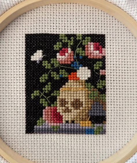 Vanitas Still Life, Tiny Cross Stitch, Small Cross Stitch, Mini Cross Stitch, Modern Cross Stitch Patterns, Modern Cross, Stitching Art, Modern Cross Stitch, Embroidery Inspiration