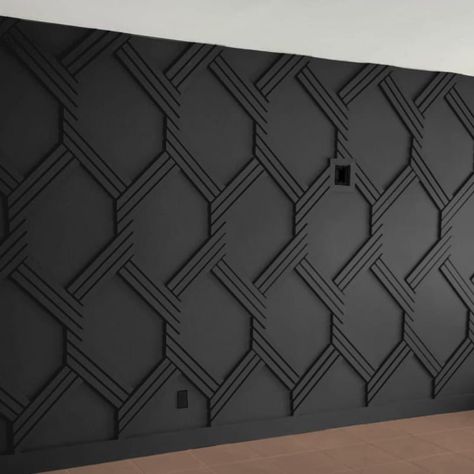 ACCENTWALLPANELS - Etsy Modern Feature Wall Ideas Living Room, Accent Wall Craftsman, Black Modern Accent Wall, Entry Statement Wall, Black Wall Trim Ideas, Salon With Black Walls, Accent Walls For Office, Stairway Feature Wall Ideas, Dark Charcoal Accent Wall