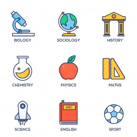 Subject education set line icon Premium ... | Premium Vector #Freepik #vector #school History Notebook Cover, College Subjects, History Notebook, School Lines, Subject Labels, History Subject, History Icon, Computer Education, School Icon