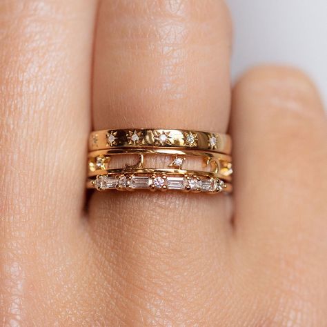 Elizabeth Jewelry, Mixed Metal Rings, Local Eclectic, Gold Diamond Band, Three Rings, Gold Ring Stack, Minimal Jewelry, Vermeil Jewelry, Jewelry Lookbook