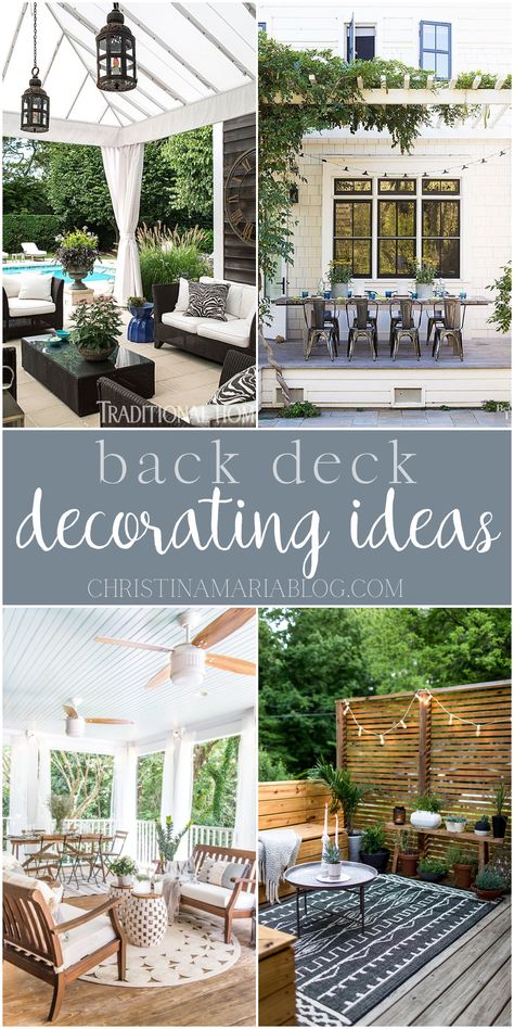 Beautiful ideas for how to upgrade your back deck area and decorate a beautiful outdoor space for everyone to enjoy. Ideas for every budget included! Outdoor Deck Decorating, Blue Deck, Patio Decor Ideas, Back Deck Decorating, Outdoor Decor Ideas, Patio Inspiration, Dekor Diy, Beautiful Outdoor Spaces, Deck Decorating Ideas