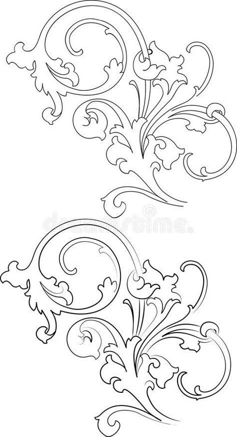 Illustration about Baroque Two Styles: Traditional and Calligraphy. All Curves Separately. Illustration of best, design, most - 3650434 Leather Tooling Patterns, Muster Tattoos, Ornament Drawing, Tooling Patterns, Plaster Crafts, Baroque Art, Pola Sulam, Stencil Patterns, Plaster Art