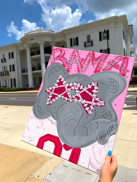 Bama Painting Canvases, Alabama Paintings On Canvas, Alabama Canvas Painting, Preppy Painted Canvas, Alabama Preppy Painting, University Of Alabama Painting, Pink Whitney Painting, College Dorm Art Canvases, Dorm Room Paintings Canvases