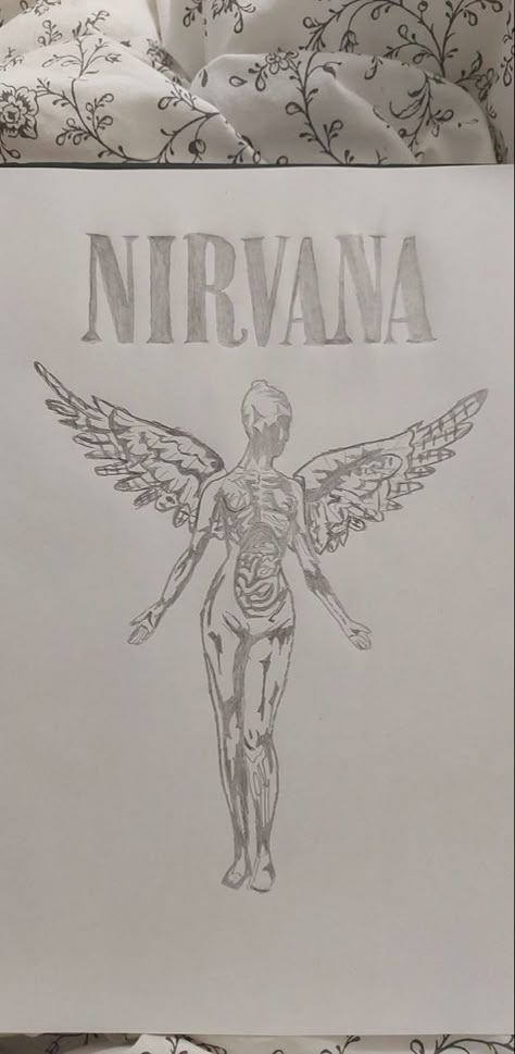 Sketchbook Easy Drawings, Simple Angel Drawing Sketch, Nirvana Painting Easy, Cool Grunge Drawings, Nirvana Angel Drawing, Nirvana In Utero Drawing, Nirvana Drawing Easy, Nirvana Doodles, The Smiths Drawing