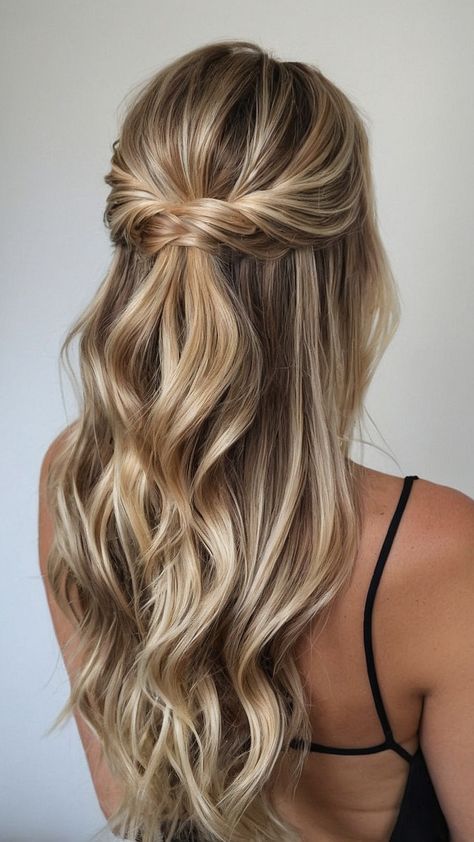 Summer Hairstyles Galore: 15 Easy & Cute Looks for Every Hair Length! - Cheerful Talks Hoco 2024 Hair, Hair Down Homecoming Styles, Curl Hair Half Up Half Down, Half Up Half Down Hairstyles For Hoco, Homecoming Half Up Half Down, Hoco Hair Inspo Half Up Half Down, Hoco Hair And Makeup, Hairstyles For Hoco Down, Homecoming Hair Ideas Medium Length