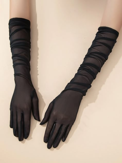 Plain Long Mesh Gloves | SHEIN EUR Fancy Gloves, Gloves Aesthetic, Tulle Gloves, Dress With Gloves, Elbow Length Gloves, Mesh Gloves, Elegant Gloves, Fest Outfits, Gloves Fashion