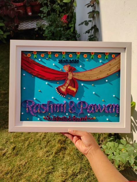 Handmade Rukhwat, Quilling Wedding Gift, Rukvat Ideas, Maharashtrian Rukhwat Ideas, Rukvat Decoration Ideas, Rukhvat Ideas, Wedding Quilling Ideas, Wedding Gift Painting, Rukhwat Ideas