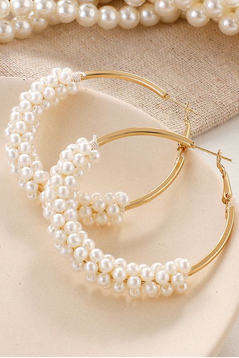 Buy Victoria's vogue New Vintage Oversize Pearl Hoop Earrings for Women Girls Japan Korean Big Circle Earrings Fashion Party Jewelry Gift at victoriasvogue.com! Free shipping to 185 countries. 45 days money back guarantee. Geometric Bracelet, Pearl Accessories, Chandbali Earrings, Pearl Jewelry Wedding, Bridal Earrings Pearl, Pearl Hoop Earrings, Jewelry Making Ideas, Pearl Jewellery Earrings, Big Earrings