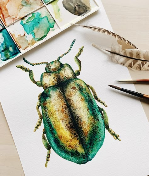 Insect Watercolor Painting, Watercolor Bugs Insects, Watercolor Beetle, Bugs Painting, Insects Watercolor, Flora And Fauna Art, Watercolor Bugs, Bug Watercolor, Bug Painting