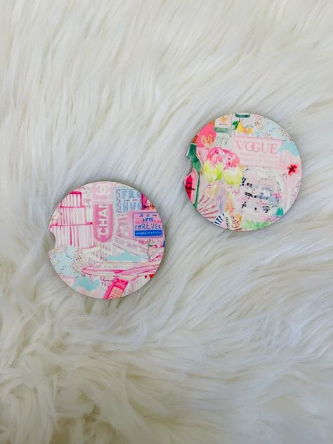 Chic Girly Car Coaster -  #Car #Chic #Coaster #Girly Cute Car Wheel Covers, Cute Car Things Ideas, Preppy Car Coasters, Coasters For Car, Car Cup Holder Coaster Aesthetic, Aesthetic Car Coasters, Cute Car Themes, Car Cupholder Coaster, Pink Car Coasters