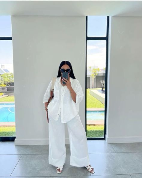 Linen 2 Piece Set Women, Ethereal Black Women Outfits, Two Piece Linen Outfit, White Linen Set Outfit, Casual All White Outfit, All White Outfit Aesthetic, Linen 2 Piece Outfit, White Outfit Aesthetic, White Linen Set